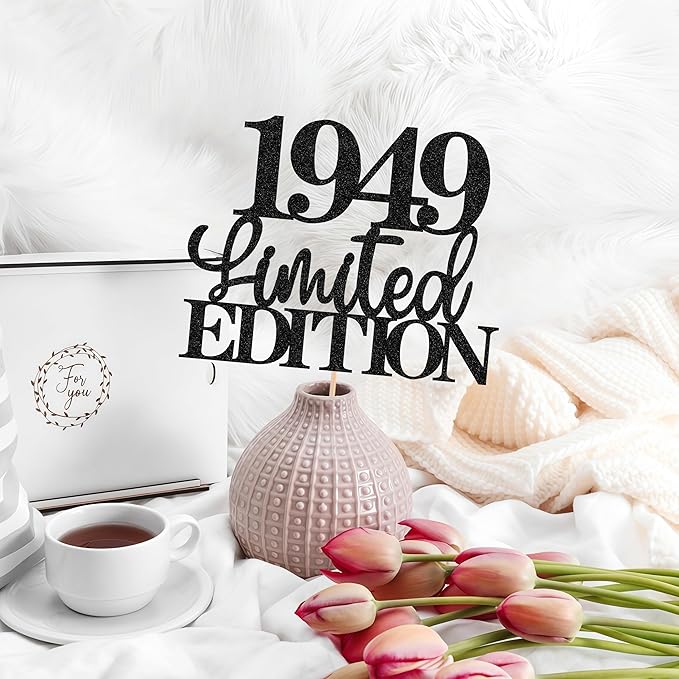 Limited EDITION 1949 Cake Topper - Black Glitter Happy 76th Birthday Party Cake Decoration Supplies, Cheer to 76 Years Cake Bunting Decor for 76th Birthday Party Photo Booth Props