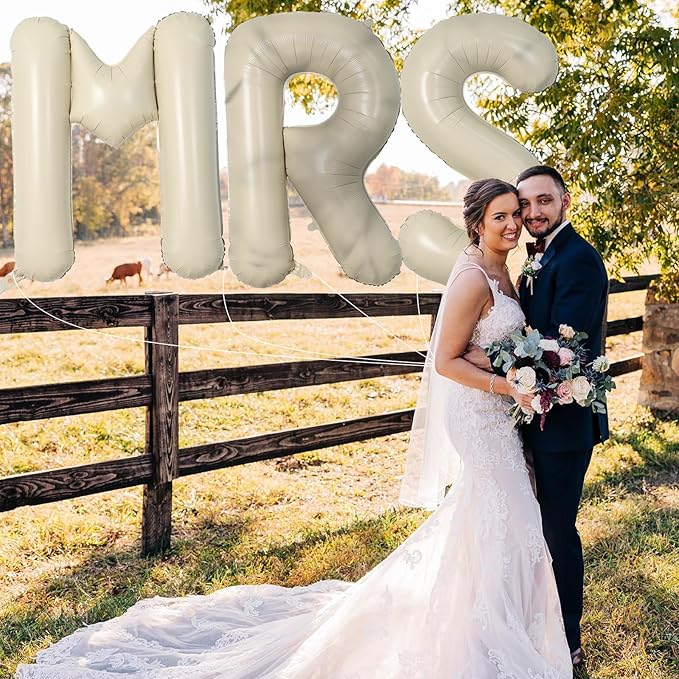 Biapian 40 Inch MRS Letter Balloons, Big Cream MRS Foil Balloons, 3 Pcs Giant Foil Large Aluminum Balloon Helium for Wedding Bride to Be Anniversary Couple Sweetheart Hen Party Decoration (Cream)