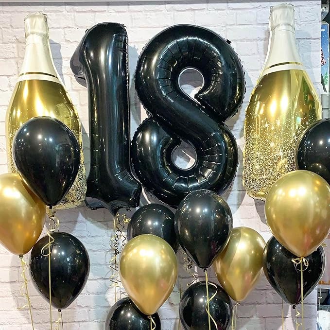 40 Inch Black 18 Number Balloons Giant 18 Balloons Black Birthday Balloons 18th Birthday Anniversary Events Party Decorations Supplies