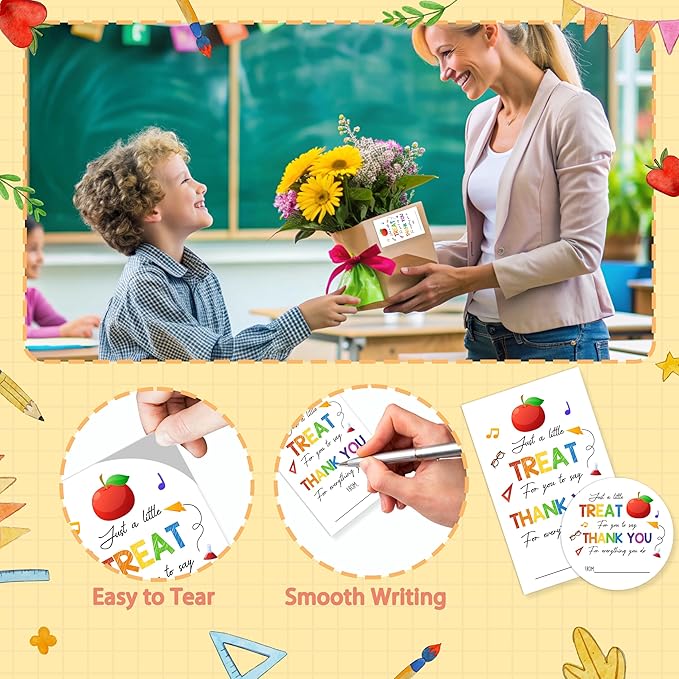 Teacher Appreciation Gift Tags, 40 Pcs Thank You Tags, Colorful Stickers for Presents Wrapping Envelope Seals Lables Boxes Cards Party Favor Decorations A06