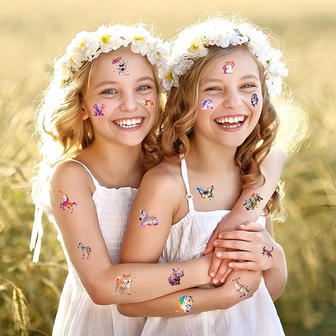 216 PCS Watercolor Animals Temporary Tattoo Set (36 Sheets) for kids - Cute Animals Sticker for Girls Boys Body Arm Shoulder, Birthday Party Supplies Gifts for Kids