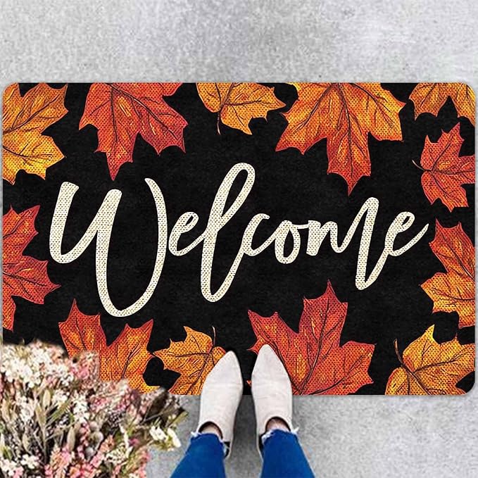 Fall Door Mat Maple Leaves Door Mat, Fall Maple Leafs Doormat for Indoor Outdoor Entrance Floor Mats Non Slip Autumn Harvest Vintage Thanksiving Decor Rubber Welcome Mats, 24"x16"inch