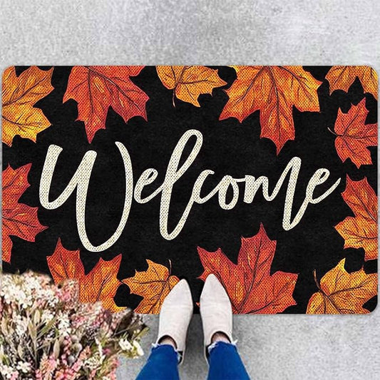 Fall Door Mat Maple Leaves Door Mat, Fall Maple Leafs Doormat for Indoor Outdoor Entrance Floor Mats Non Slip Autumn Harvest Vintage Thanksiving Decor Rubber Welcome Mats