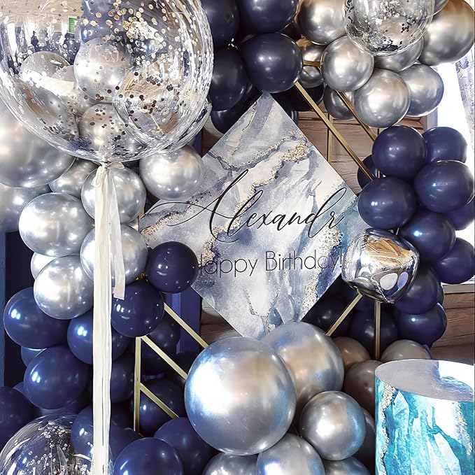 PartyWoo Metallic Navy Blue Balloons 50pcs 12 Inch Chrome Blue Balloons for Graduation Baby Shower Bridal Shower Gender Reveal Engagement Teacher Appreciation Birthday Party Decorations Blue-G113