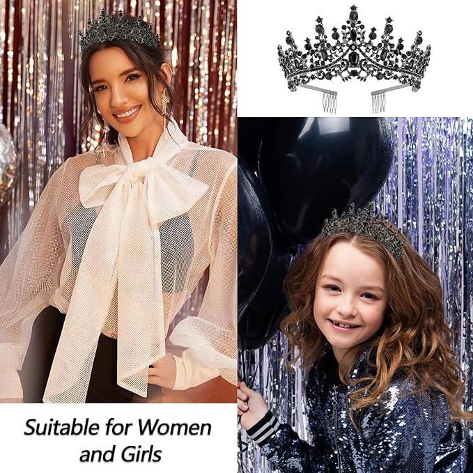 VELSCRUN Black Crystal Birthday Tiara Crowns for Women Girls It's My Birthday Sash Queen Girls Princess Crown with Combs Happy Birth Party Decorations Mom Sisters Birth Gift Hair Accessories