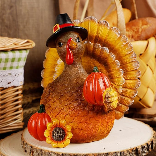 SAND MINE Thanksgiving Turkey Tabletop Centerpiece Decor, Resin Turkey Decoration for Autumn Fall Thanksgiving Harvest Home Decorations