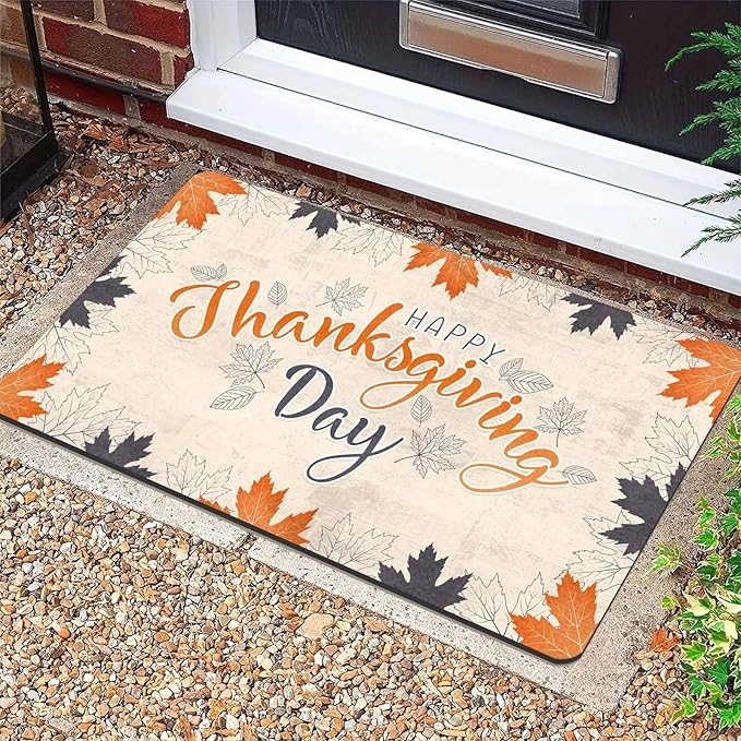 Fall Welcome Maple Leafs Decorative Door Mat, Autumn Thanksgiving Doormat for Indoor Outdoor Entrance Floor Mats,Fall Pumpkins Non Slip Harvest Vintage Decor Rubber Welcome Mats 16" x 24" Inch