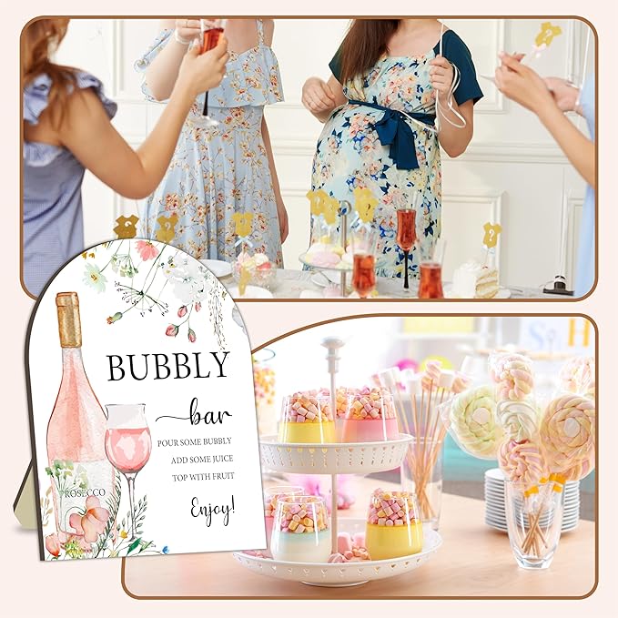 Watercolor Bubbly Bar Sign Sign, Mimosa & Prosecco Bar Sign for Party, Cocktail Signs for Bride Shower, Cocktail Recipe Card Signs, Cocktails Drink Recipe for Baby Shower Bridal Party Decor 8x10 Inch