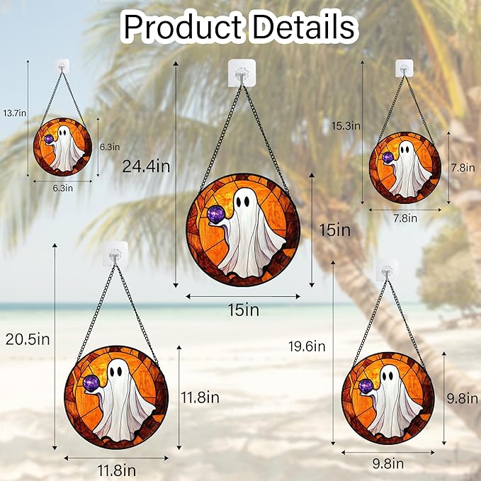 Stained Glass Window Hanging - Halloween Decorations Ghosts Vampire Suncatcher for Doors Garden Indoor Funny Spooky Sun Catchers Gothic Decor Horror Gifts for Women Men Friend 6.3 in