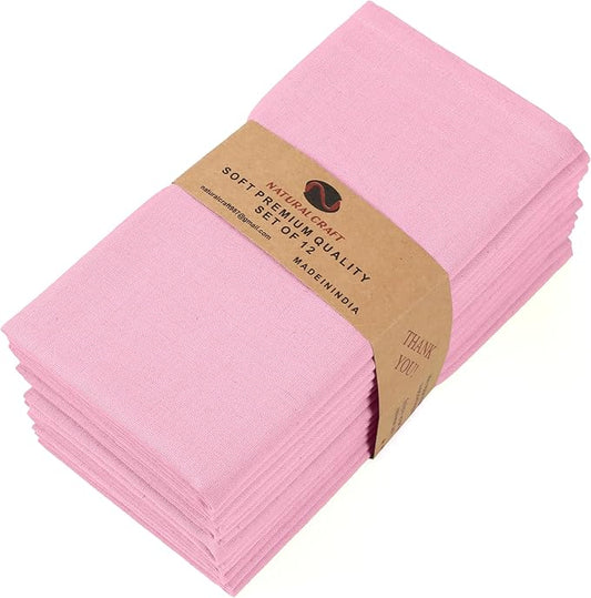 Cloth Napkins Set of 12 Cotton Linen 18x18 Inch - Soft Durable Washable - Ideal for Farmhouse Party Wedding Spring Summer Easter - Perfect Everyday Use Table Linen (Baby Pink)