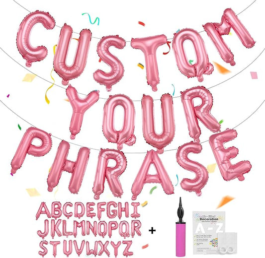 53pcs Pastel Pink Letter Balloons, Custom A-Z Set for Personalizing Names & Phrases on Party Supplies Banners - Inflate with Balloon Pump, for Girl Women Birthdays/Baby Showers/Weddings