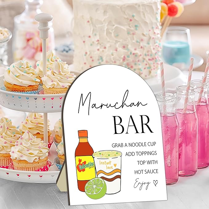 Cup Noodles Station Board for Babies Party, Noodle Bar Wooden Welcome Table Sign for Baby Shower, Baby Shower Food Table Decorations Signs, Guest Food Signs Decor for Gender Reveal Parties, 8x10 Inch