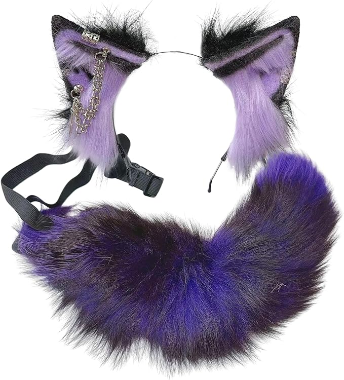Wolf Ears Tail Set Fox Wolf Headbands Clips Fluffy Cosplay Costumes, Gothic Punk Accessories for Halloween