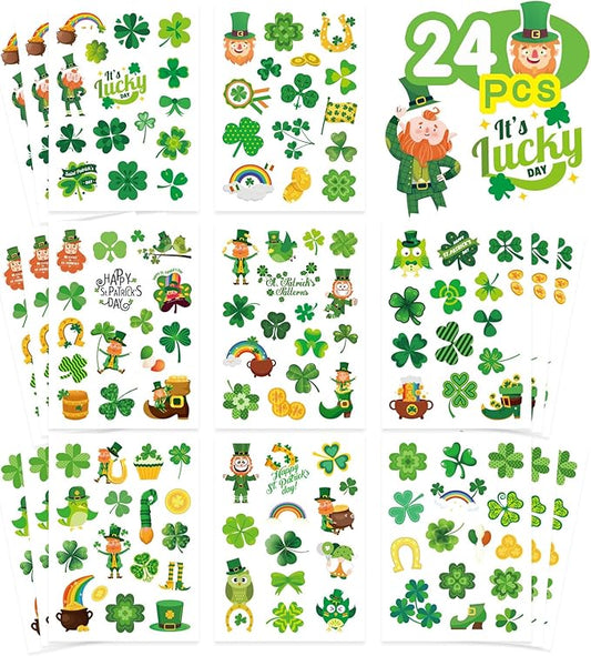 24 St. Patrick's Day Stickers - Four Leaf Clover, Lucky Shamrock Clover, Irish Decor Green Day Stickers for Teens, Girls, Kids, Adults