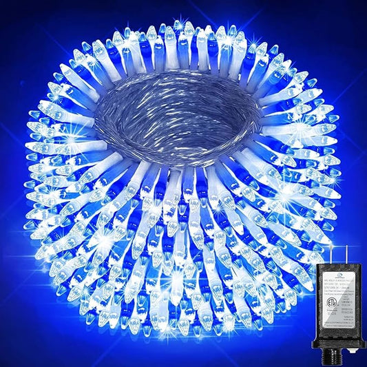 1500 LED 470FT Christmas String Lights Outdoor, 12 Pro Modes and Timer Memory & Brightness, Plug in Waterproof Clear Wire Twinkle Light for for Xmas Yard Tree Wedding Party Decor (Blue & White)