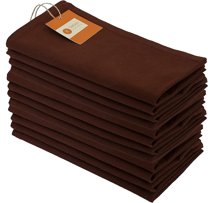 TARAN LIVING Thick Cotton Cloth Napkin Set Christmas Cloth Napkins Washable Dinner Pure Cotton Napkin Set Table Cloth Reusable Perfect and Home Decor - Brown, Set of 12, 18x18 Inch
