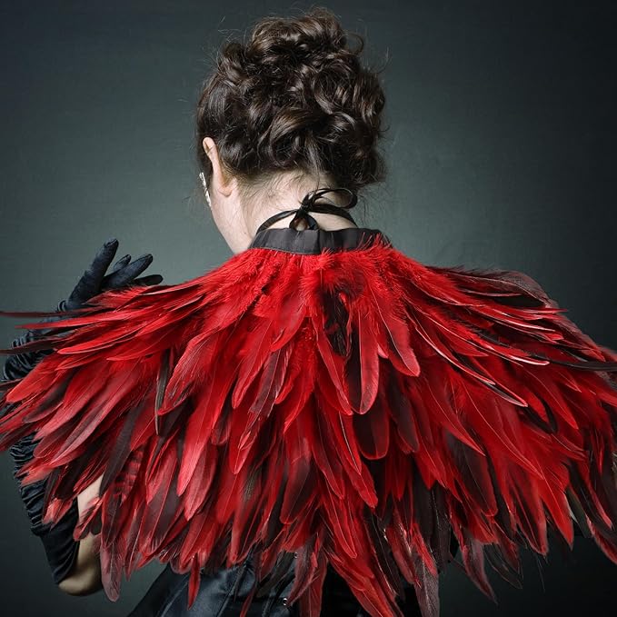 Gothic Natural Feather Shrug Feather Shawl Wrap Cape Victorian Collar for Halloween Cosplay Party Costume Accessories