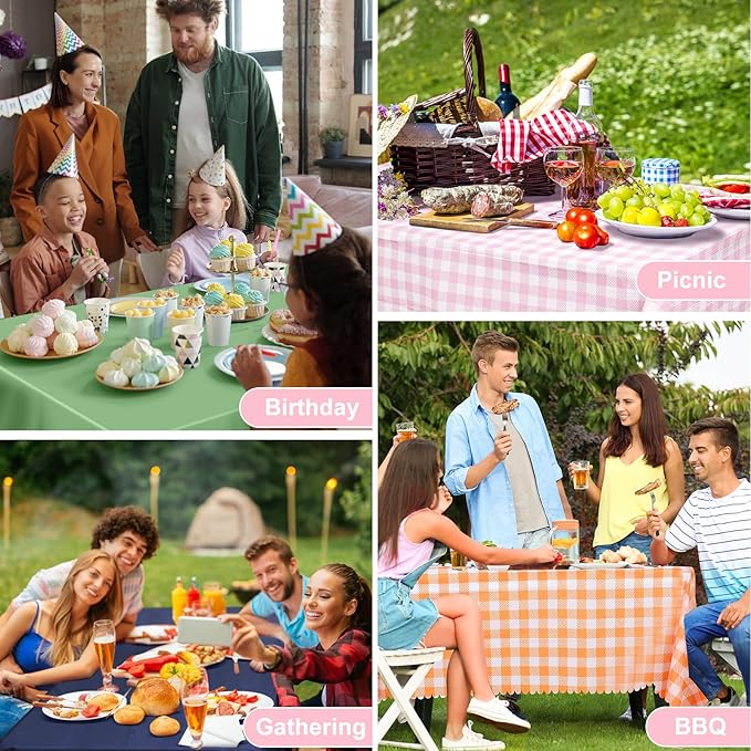 6 Pack Pink Gingham Tablecloth, 54 X 108Inch Plastic Pink Table Checkered Tablecloth Waterproof Pink and White Spring Checkered Tablecloths for Mothday’s Day Picnic Birthday Barbecue Parties