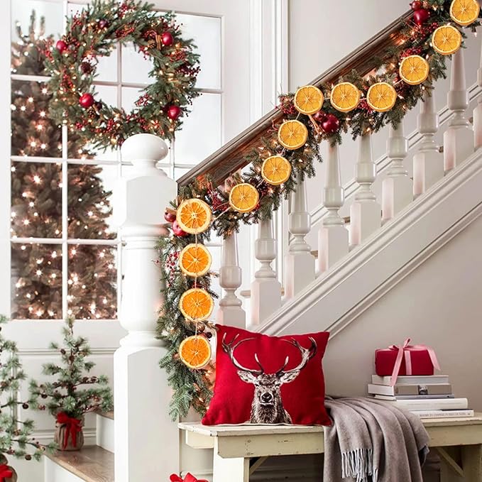 Christmas Decorations, 10ft Dried Orange Slice Christmas Garland, Rustic Orange Garland for Mantle Front Door Fireplace Home Wall Doorway Window Christmas Tree Porch Farmhouse Indoor Decor, 3 Pack