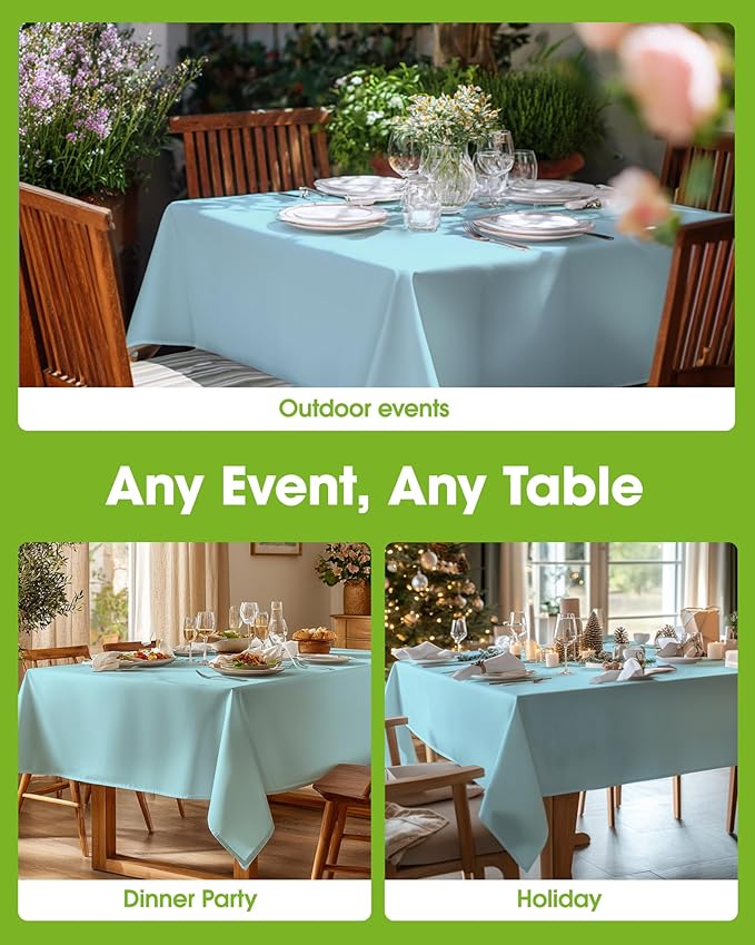 Pureegg Rectangle Table Cloth 60" x 84" – Durable Polyester Tablecloth Offers Reusable & Washable Protection, Ideal for Outdoor Party, Picnic, Wedding, Banquet and Birthday, Baby Blue