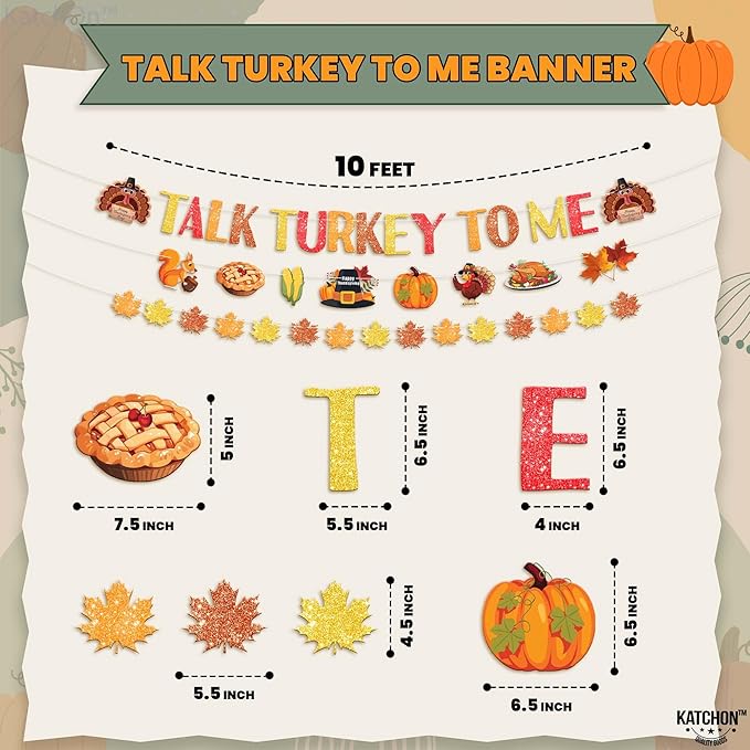 KatchOn, Talk Turkey to Me Banner - 10 Feet, 3 Strings, No DIY | Thanksgiving Turkey Banner for Thanksgiving Decorations, Friendsgiving Decor, Maple Leaf Garland for Party Supplies