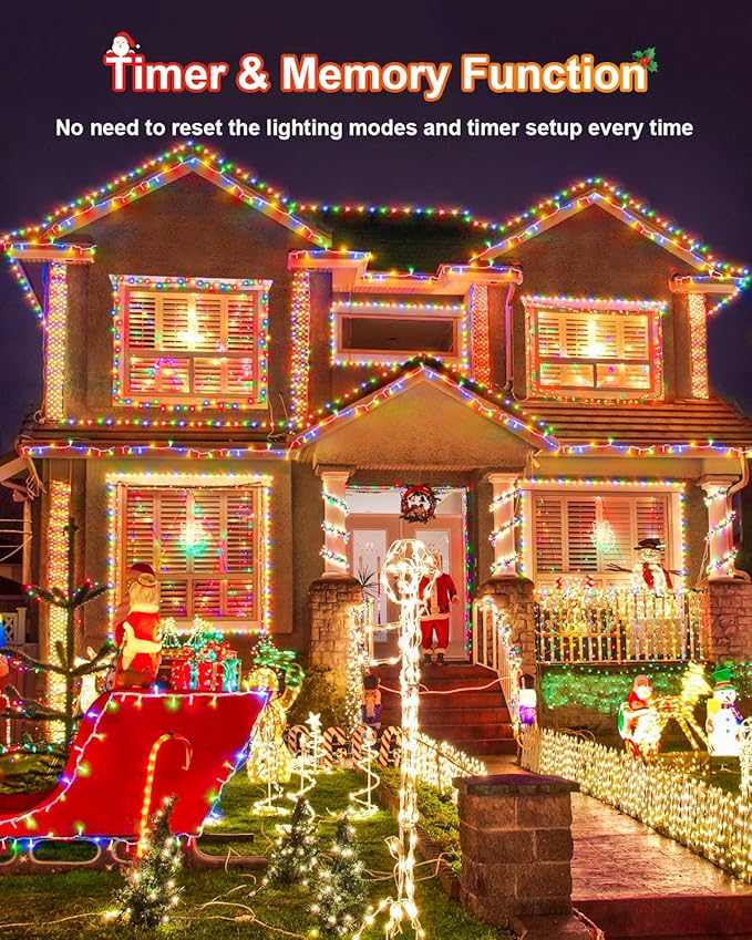 LED Christmas Lights, Extra Long Outdoor String Lights Waterproof, Timer & Memory, 8 Modes Dimmable Plug in Fairy for Outside Tree Wedding Patry (Multicolor, Total 710FT 1800 LED)