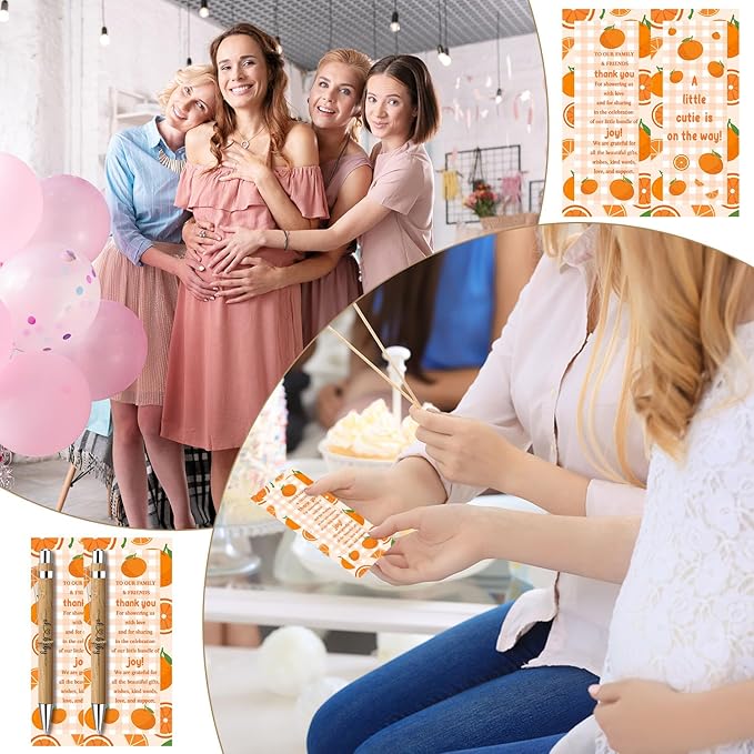 30 Pcs Baby Shower Gifts, Baby Shower Favors for 30 Guest, Gender Reveal Party Supplies, Included Bamboo Pens Thanks Cards, Gender Reveal Souvenirs Prizes, Orange Birthday Party Decor