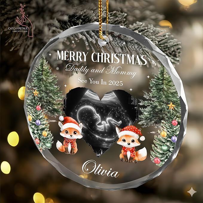 Personalized Crystal Christmas Ornaments with Photo, Custom Christmas Photo Tree Glass Ornaments, Elegant Crystal Keepsake for Family, Couples, Weddings & Christmas 2025 Gifts (#PGO04)