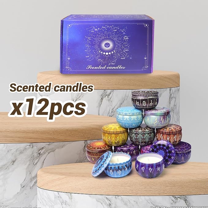 12 Constellation Scented Candles Gift Sets | Soy Wax Travel Tins Candles with Essential Oils |12 Scents Aromatherapy Relaxation Jar Candles for Home | Birthday, Christmas Gift Set for Women/Men