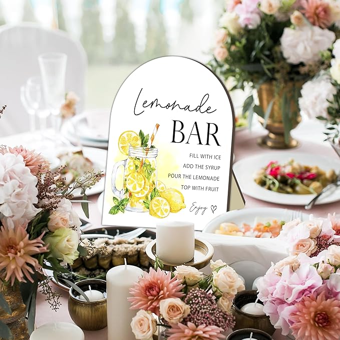 Lemonade Bar Table Sign, Lemonade Bar Sign for Baby Shower, Lemon Wooden Welcome Stand Signs, Drinking Station Decorations, Lemon Party Wooden Signs, Gender Reveal Party Decor Supplies 8x10 Inch
