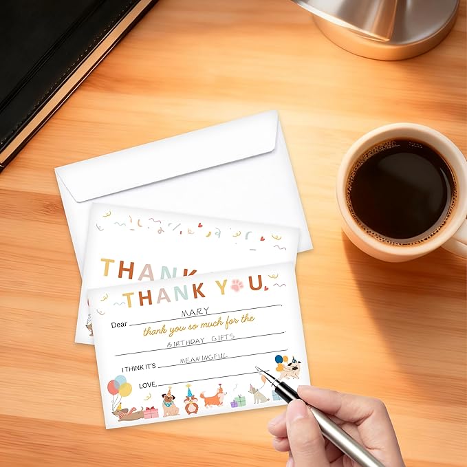 Kids Thank You Card, Dog Theme Thank You Notes, Pet Greeting Card With Envelope, Birthday Wedding Graduation Christmas Party Favors Supplies Decor(20 Pcs)-06