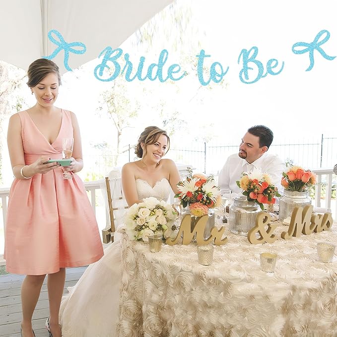Bride to Be Banner, Light Blue Bride to Be with Bow Glitter Bachelorette Bridal Party Banner BRIDE TO BE Sign for Blue Bachelorette Bridal Shower Wedding Engagement Hen Party Decorations