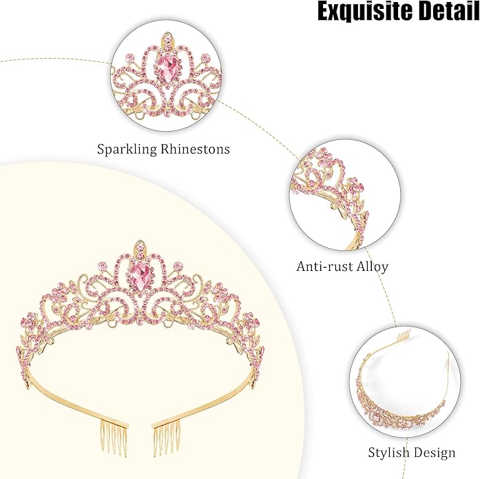 TAROSE Crowns for Women and Girls, Queen Crystal Gold Silver Tiaras with White Rhinestone and Combs, Goddess Crown for Wedding Bride Birthday Princess Bridal Shower Hair Accessories for Women