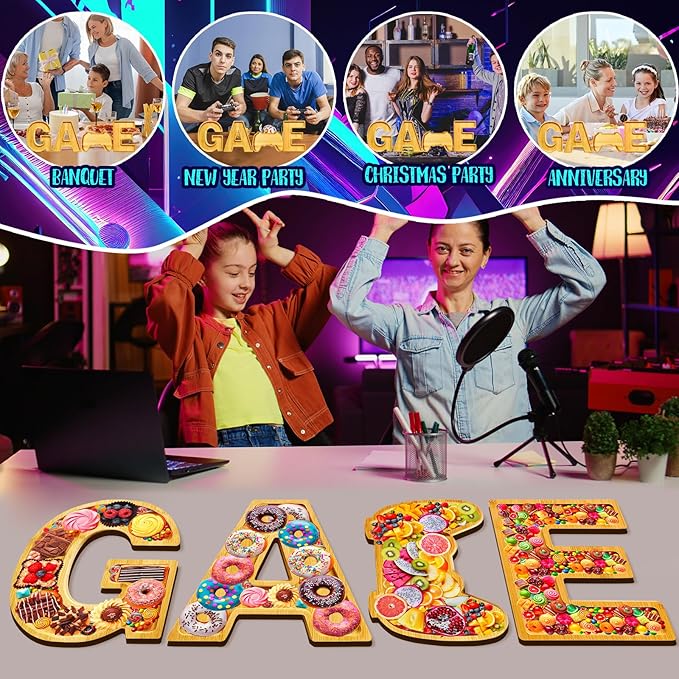 GAME Charcuterie Boards Letters Gaming Wooden Serving Platters for Snack Fruit Meat Fillable Cheese Board Gifts for Teenager Boys Birthday Party Supplies Rustic Tabletop Container Dishes Serving Trays