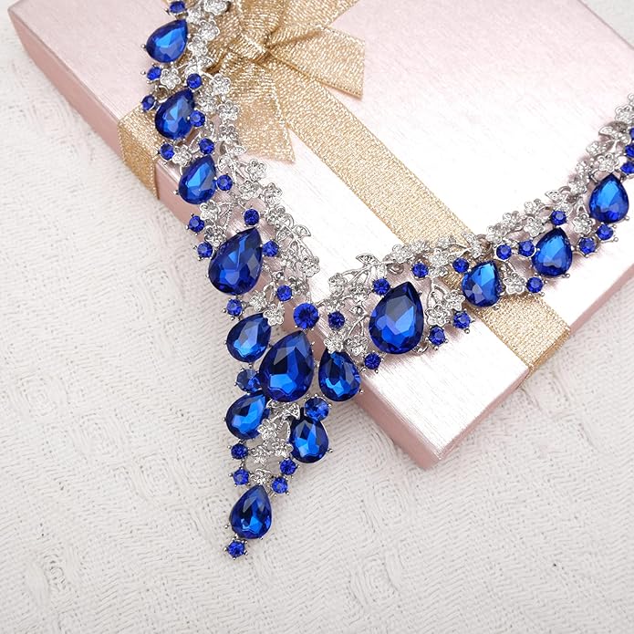 CSY Elegant Crystal Costume Jewelry Sets Flower Bridal Necklace Earrings Stretch Bangle Set for Bride Bridesmaid Wedding Dress Accessories