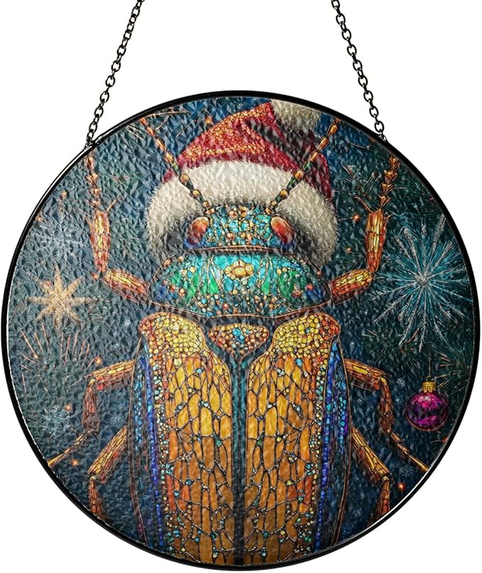 Desert Beetle Stained Glass Window Hanging Decor - Desert Beetle Christmas Hanging Ornament - Desert Beetle Christmas Decor - Wall Art Home Decoration for Indoor Outdoor - Gift for Women, Mom, Grandma