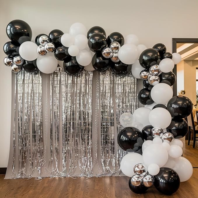 Black and Silver Balloons, Black White Balloons, Pearl Silver White Balloon Confetti Balloon for Birthday Party Baby Shower Gender Reveal Wedding Anniversary Graduation Decor