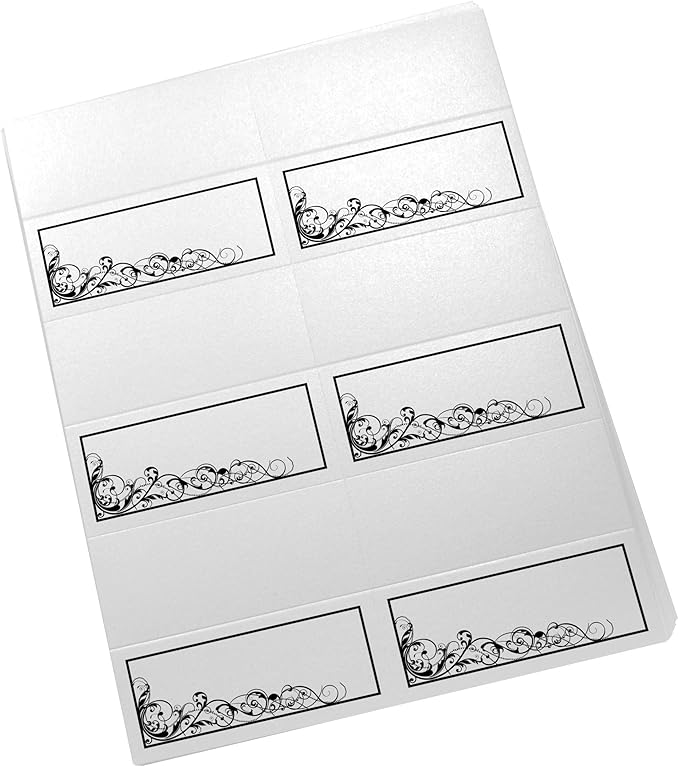 Scribble Vintage Swirl Printable Place Cards, Black (Choose Color), Set of 150 (25 Sheets), Laser & Inkjet Printers - Wedding, Party, Dinner, and Special Events - Made in the USA