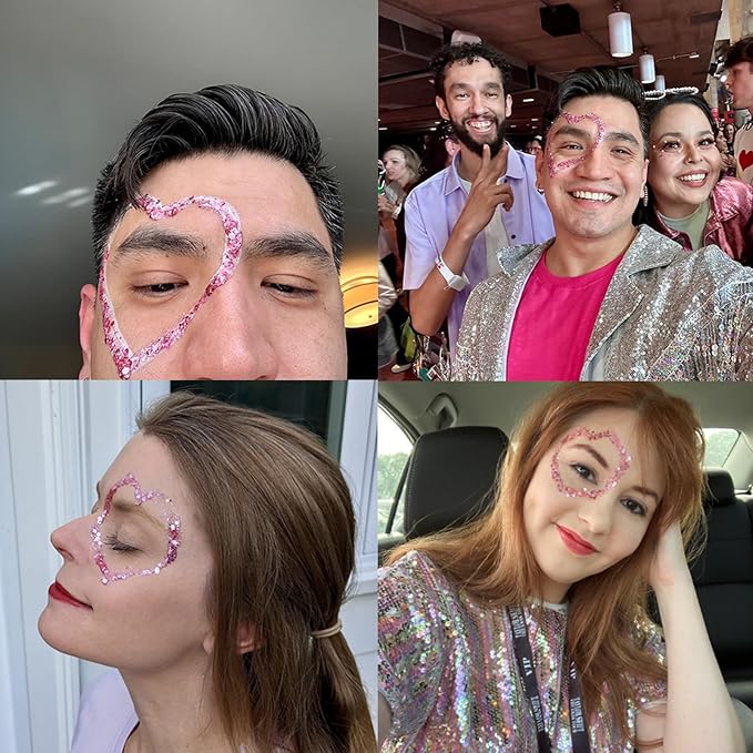 MEICOLY Pink Face Body Glitter,Sparkly Hair Glitter,Pink Accessories for Spirit Week,Singer Concerts Lover Heart Chunky Glitter Makeup,Mermaid Glitter Face Paint