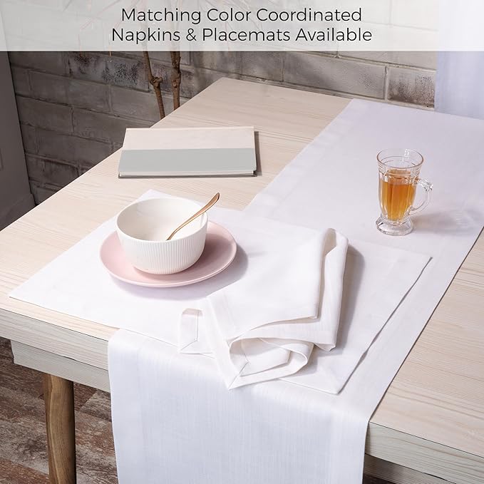 D'Moksha Homes Chambray Cream and White Table Runner 14 x 72 Inch - Faux Linen Table Runner 72 Inches Long - Wrinkle Resistant, Machine Washable for Thanksgiving, Christmas - 100% Recycled Fabric