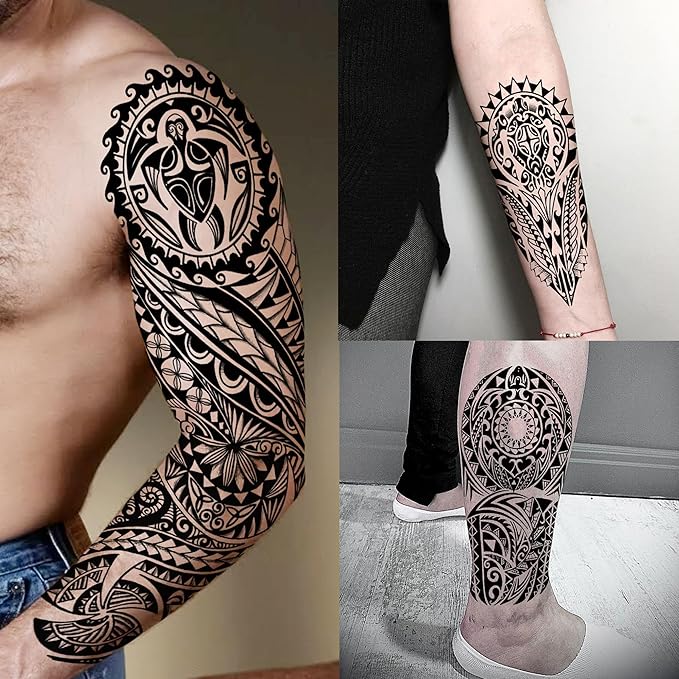 20 Sheets Cool Tirbal Maori Full Arm Temporary Tattoos For Men Adults Thigh, Black Totem Armband Robot Arm Letter Fake Sleeve Tattoos For Women, Bulk 3D Halloween Tattoo Stickers Loyalty Faith