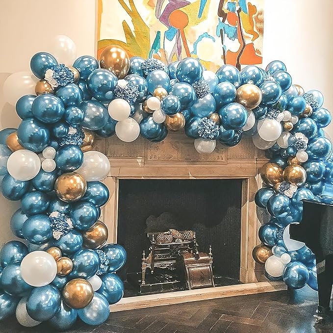 PartyWoo Blue and Silver Balloons, 100 pcs Metallic Blue and Metallic Silver Balloons Different Sizes Pack of 18 Inch 12 Inch 10 Inch 5 Inch for Balloon Garland or Balloon Arch as Party Decorations