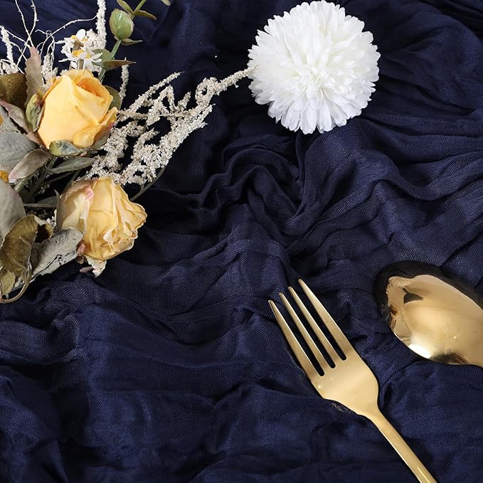 12 Pack Navy Blue Cheesecloth Table Runner 10FT Boho Gauze Fabric Blue Cheese Cloth 35 x 120 Inch Rustic Sheer Table Runner for Wedding Decor Baby Shower Party Decoration