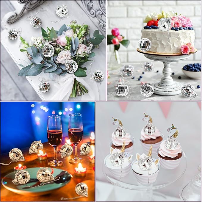 Lenwen 100 Pcs 1.2 Inch Mini Disco Balls Ornaments Hanging Disco Party Decorations Bulk 70s Reflective Silver Mirror Ball for Party Decor Supplies Tree Wedding Birthday Props Mardi Gras