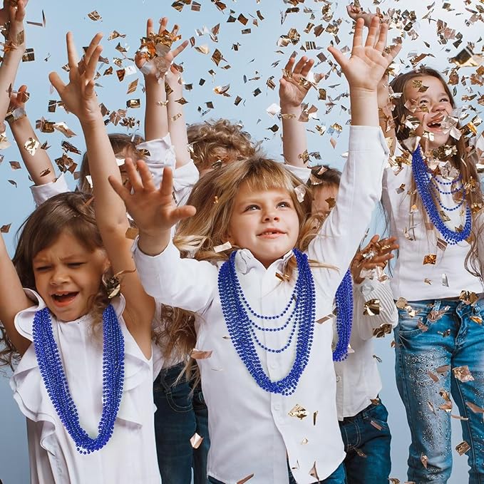 12PCS Christmas Bead Necklace, Blue Bead Necklace Stuff Accessories, 33" Mardi Gras Beads Costume, Festival Events Parade Throw Accessory Sets for Xmas Mardi Gras Gender Reveal Party Supplies