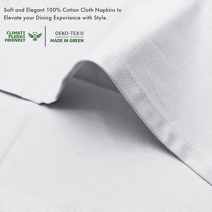 Ruvanti Premium Cloth Napkins Set of 12, 18x18 Inches, 100% Cotton, Washable, Soft & Absorbent, Perfect for Wedding, Christmas, ‎Thanksgiving Dinners - White