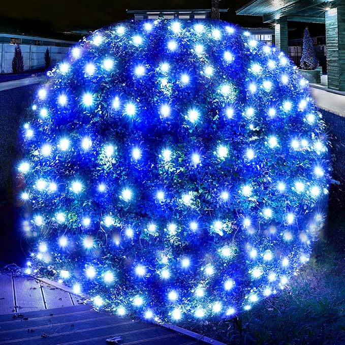 Led Christmas Net Lights White and Blue Outdoor Christmas Lights 160LED 5ftx7ft, Connectable Outdoor Indoor Fairy Mesh Net Light for Party, Yard, Patio, Trees, Shrubs, Bushes Decorations