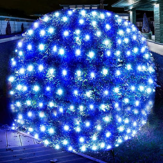 Led Christmas Net Lights White and Blue Outdoor Christmas Lights 160LED 5ftx7ft, Connectable Outdoor Indoor Fairy Mesh Net Light for Party, Yard, Patio, Trees, Shrubs, Bushes Decorations