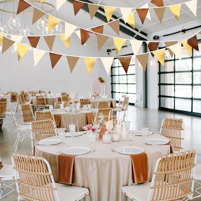32Ft Martini Party Decorations Metallic Gold Brown Pennant Banner Fabric Triangle Flag Garland Streamers for A Tini Bit Older Birthday Boho Woodland Teddy Bear Jungle Baby Shower Bar Decor Supplies
