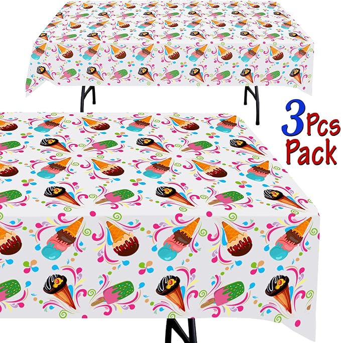 AnapoliZ Ice Cream Plastic Tablecloth | 3 Pack (54" x 102") | Rectangular Popsicle Table Cover | Summer Party Decoration | Social, BBQ Table Cover